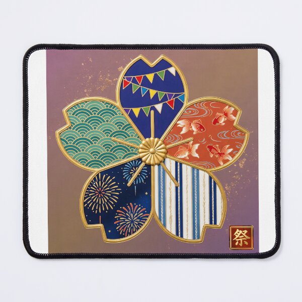 Item preview, Matsuri — Japanese Cherry Blossom Crest Art Print | Festival Flag & Goldfish Festival Pattern designed and sold by KimonoKotoba.