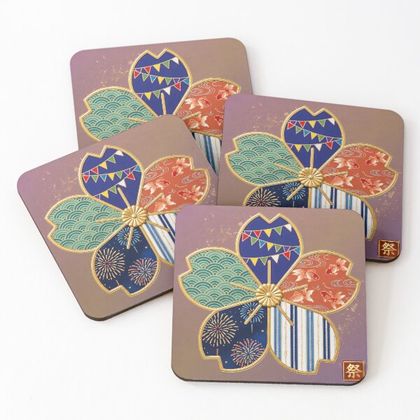 Item preview, Matsuri — Japanese Cherry Blossom Crest Art Print | Festival Flag & Goldfish Festival Pattern designed and sold by KimonoKotoba.