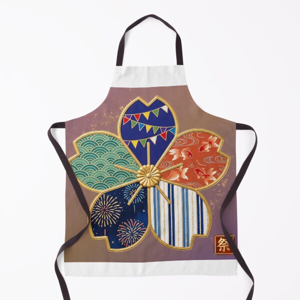 Item preview, Matsuri — Japanese Cherry Blossom Crest Art Print | Festival Flag & Goldfish Festival Pattern designed and sold by KimonoKotoba.