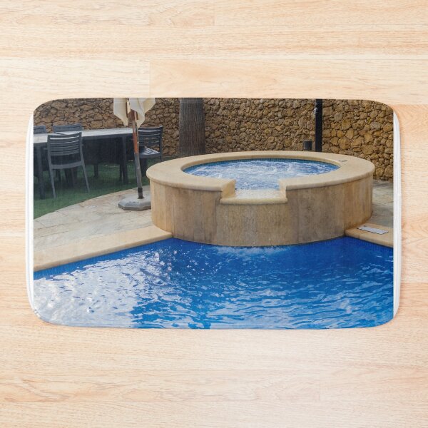 Item preview, Backyard Luxury Spa Pool With Stone Hot Tub Jacuzzi Overflow Waterfall and Blue Swimming Pool designed and sold by Nmallia.
