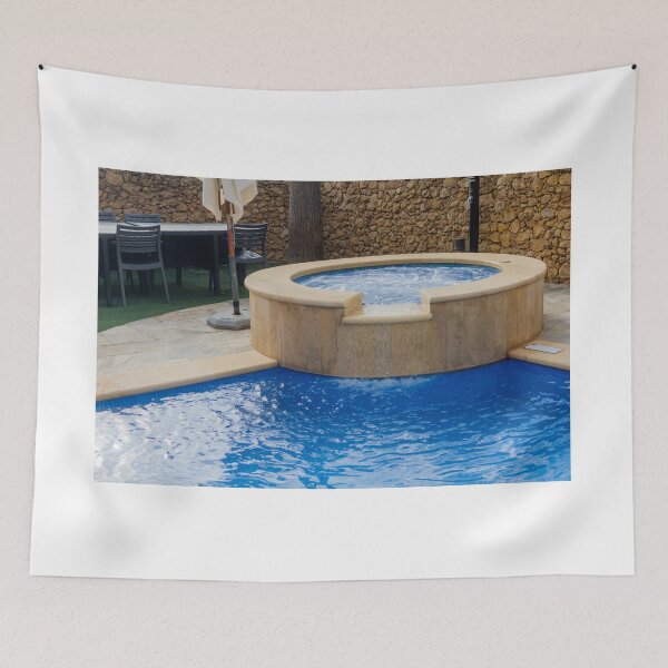 Item preview, Backyard Luxury Spa Pool With Stone Hot Tub Jacuzzi Overflow Waterfall and Blue Swimming Pool designed and sold by Nmallia.