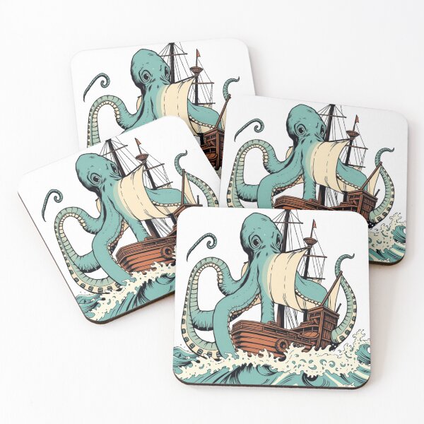Item preview, Vintage Kraken Pirate Ship Illustration Giant Octopus Nautical T-Shirt Design designed and sold by oleend.