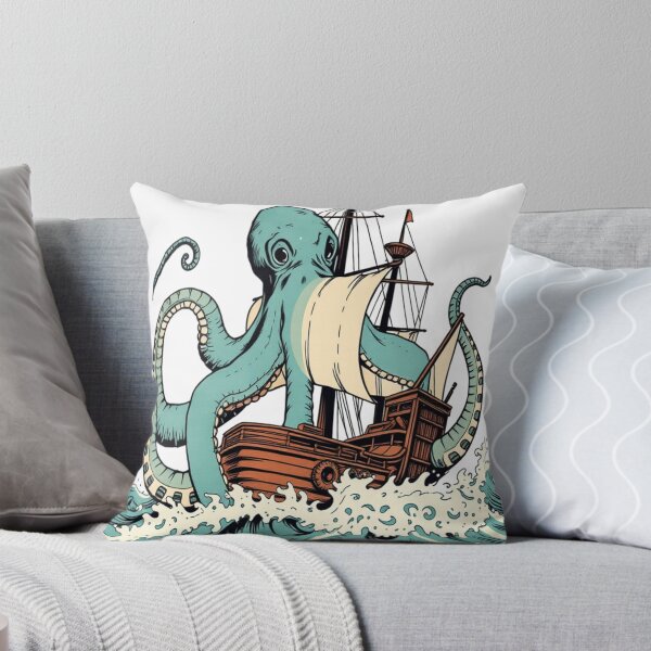 Item preview, Vintage Kraken Pirate Ship Illustration Giant Octopus Nautical T-Shirt Design designed and sold by oleend.