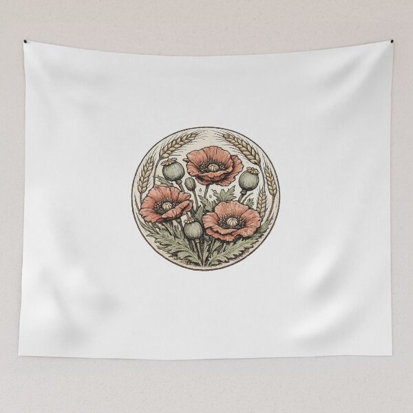 Item preview, Vintage Poppy Flowers and Wheat Circular Badge Distressed Seed Packet Style Botanical Illustration designed and sold by OnPointOutfits.