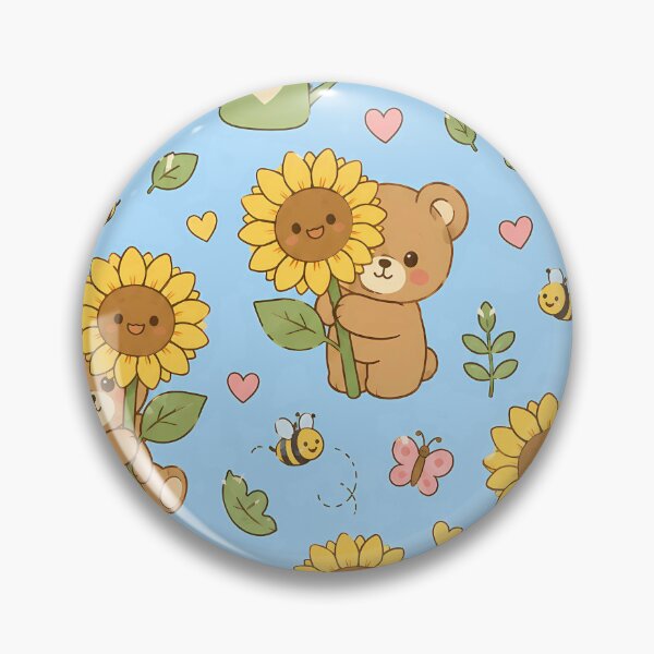 Item preview, Teddy Bear Sunflower Garden Kawaii Pattern designed and sold by Soft Berry Studio.