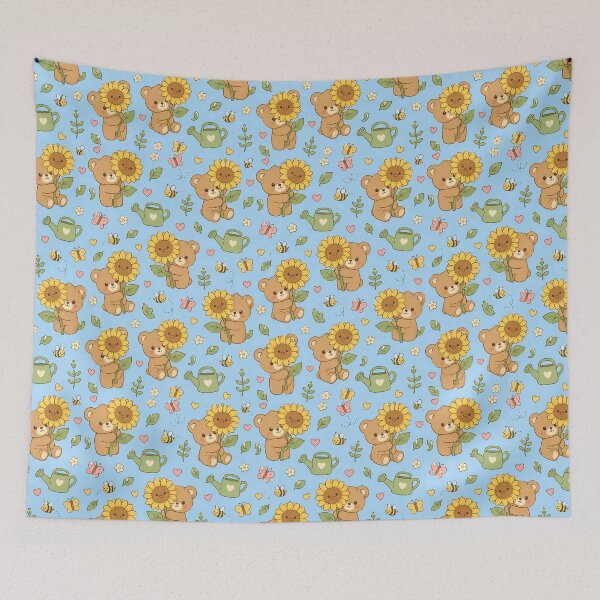 Item preview, Teddy Bear Sunflower Garden Kawaii Pattern designed and sold by Soft Berry Studio.