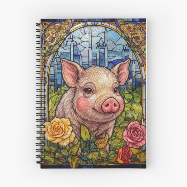 Item preview, Cute Piglet & Roses Stained Glass Window Art designed and sold by pinkal.