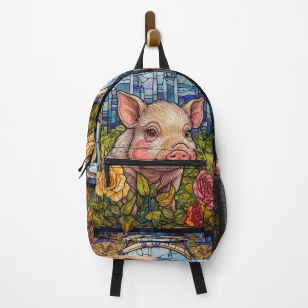 Item preview, Cute Piglet & Roses Stained Glass Window Art designed and sold by pinkal.