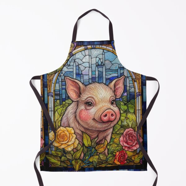 Item preview, Cute Piglet & Roses Stained Glass Window Art designed and sold by pinkal.