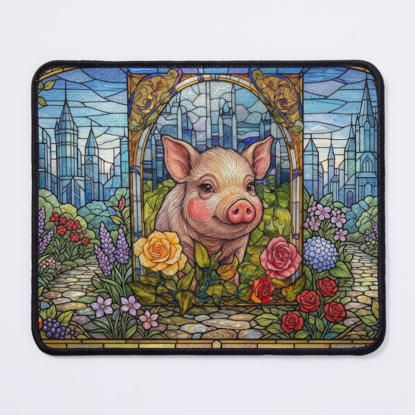 Item preview, Cute Piglet & Roses Stained Glass Window Art designed and sold by pinkal.