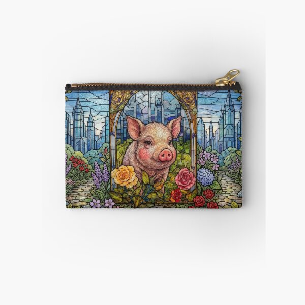 Item preview, Cute Piglet & Roses Stained Glass Window Art designed and sold by pinkal.