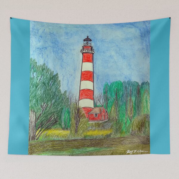 Item preview, Red and White Lighthouse Landscape designed and sold by Haxson37art.
