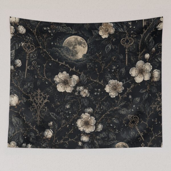 Item preview, Blackthorn & Moonlight – Gothic Antique Floral Pattern designed and sold by NocturnBotany.