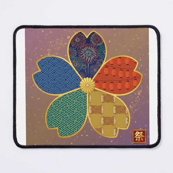 Item preview, Matsuri — Japanese Cherry Blossom Crest Art Print | Fireworks Sky & Lantern Festival Pattern designed and sold by KimonoKotoba.