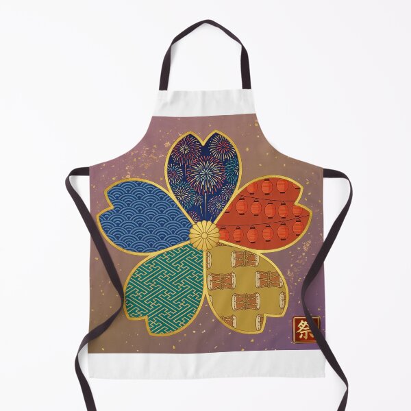 Item preview, Matsuri — Japanese Cherry Blossom Crest Art Print | Fireworks Sky & Lantern Festival Pattern designed and sold by KimonoKotoba.