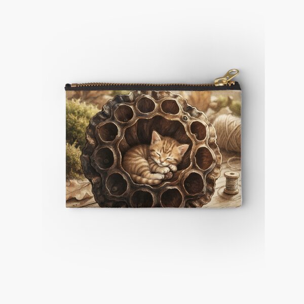 Item preview, Tiny Kitten in a Giant Lotus Pod Botanical Miniature Illustration designed and sold by DuckOddity.