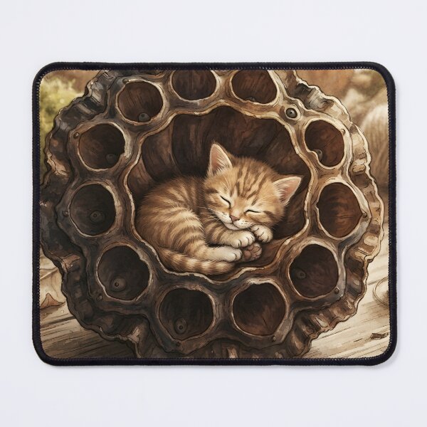 Item preview, Tiny Kitten in a Giant Lotus Pod Botanical Miniature Illustration designed and sold by DuckOddity.