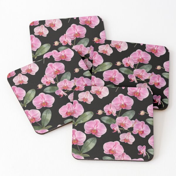 Item preview, Pink Orchid Seamless Pattern on Navy Blue Background designed and sold by Joyfulfabric.