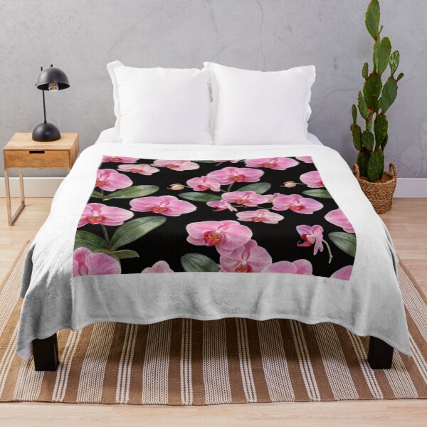 Item preview, Pink Orchid Seamless Pattern on Navy Blue Background designed and sold by Joyfulfabric.