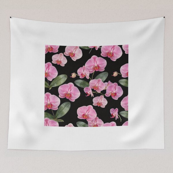 Item preview, Pink Orchid Seamless Pattern on Navy Blue Background designed and sold by Joyfulfabric.