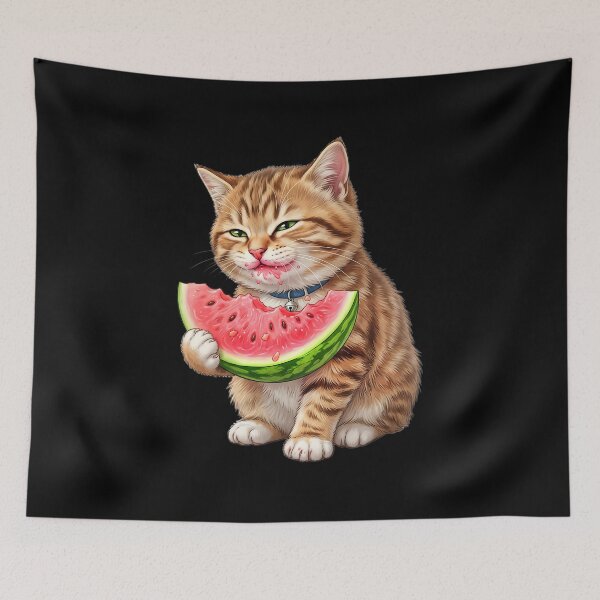 Item preview, Cute cat eating watermelon designed and sold by ReneMM.