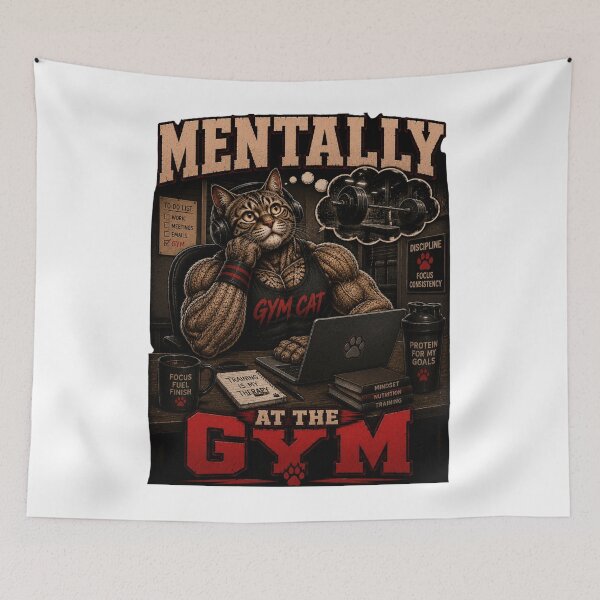 Item preview, Mentally at the Gym Funny Muscle Cat Vintage Fitness Gift designed and sold by Digistore1221.