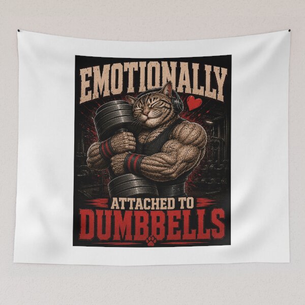 Item preview, Emotionally Attached to Dumbbells Funny Gym Cat Vintage Fitness designed and sold by Digistore1221.
