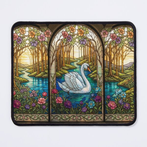 Item preview, Graceful Majesty Swan Stained Glass Art Print designed and sold by pinkal.