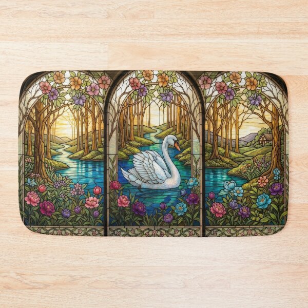 Item preview, Graceful Majesty Swan Stained Glass Art Print designed and sold by pinkal.