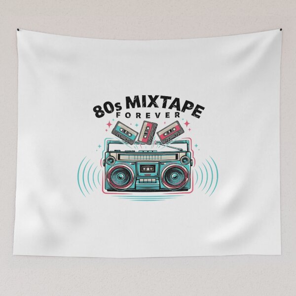 Item preview, Retro Boombox & Cassettes – 80s Vibes Only Neon Boombox Design designed and sold by Midnight Veil Designs.