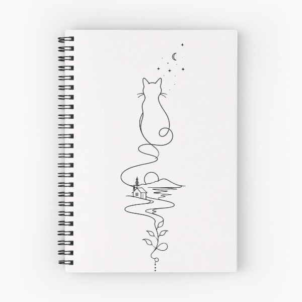 Item preview, Minimalist Cat Line Art Print, Moon & Mountain Landscape designed and sold by dreamybyana.