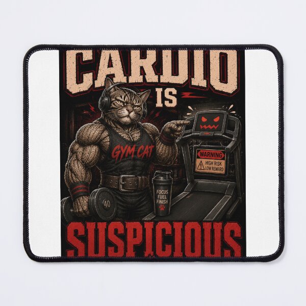 Item preview, Cardio is Suspicious Funny Gym Cat Lifting Vintage Fitness Gift designed and sold by Digistore1221.