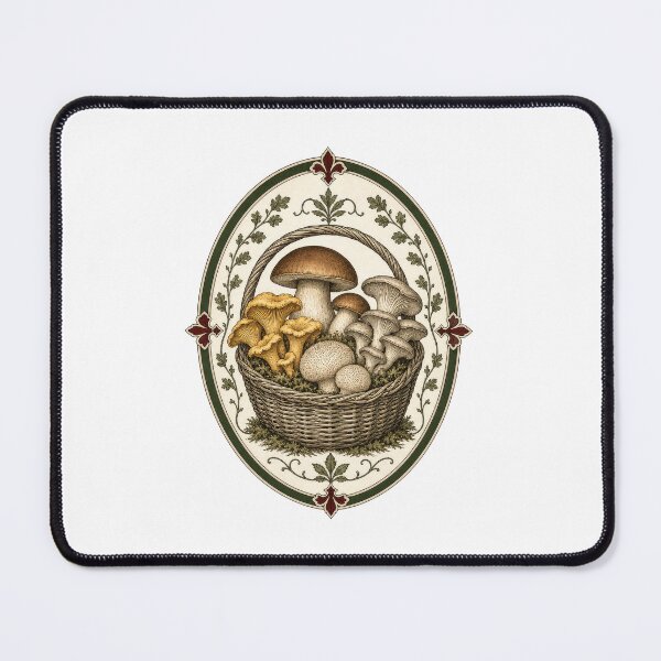 Item preview, Vintage Mushroom Foraging Basket Fungi Art designed and sold by AntiqueImages.