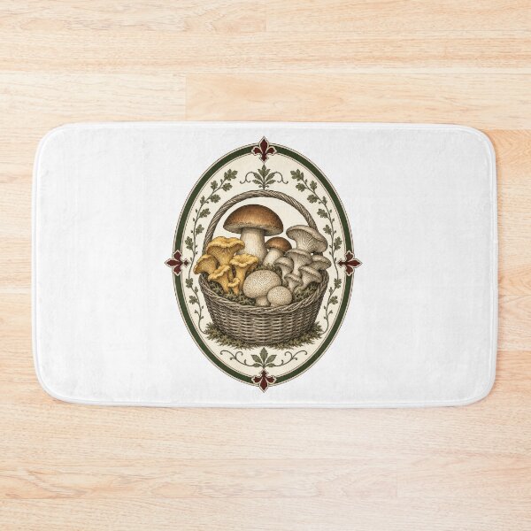 Item preview, Vintage Mushroom Foraging Basket Fungi Art designed and sold by AntiqueImages.