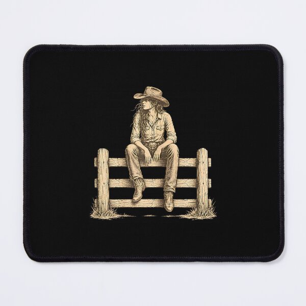 Item preview, Cowgirl Sitting on Fence at Dusk Western Art  designed and sold by Rahamkshop.