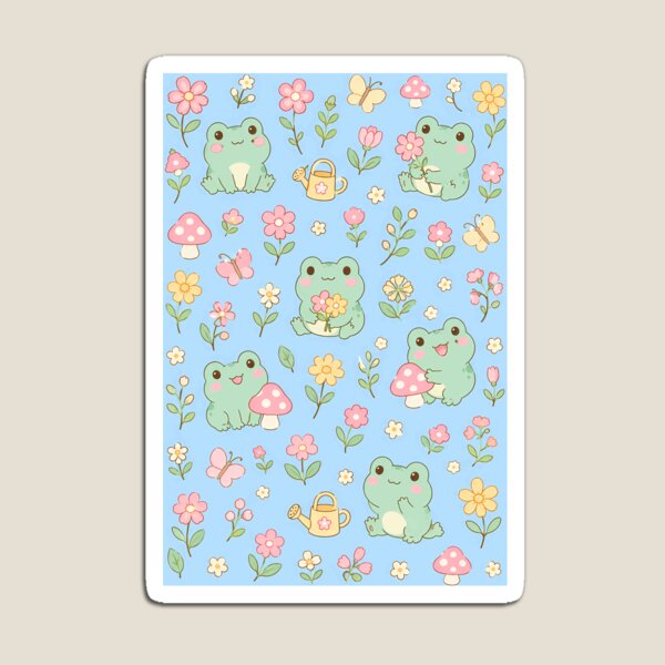 Item preview, Frog Wildflower Garden Kawaii Pattern designed and sold by Soft Berry Studio.
