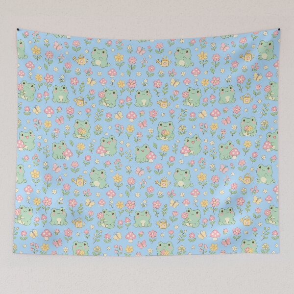 Item preview, Frog Wildflower Garden Kawaii Pattern designed and sold by Soft Berry Studio.