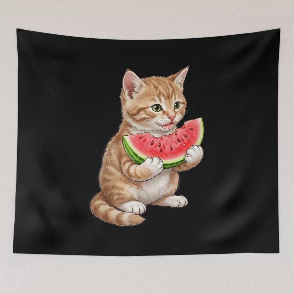 Item preview, Beautiful cat eating watermelon designed and sold by ReneMM.