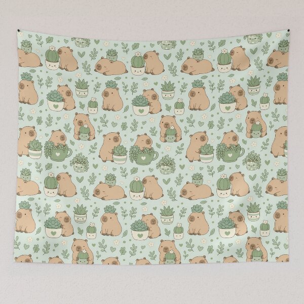 Item preview, Capybara Succulent Garden Kawaii Pattern designed and sold by Soft Berry Studio.