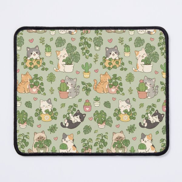 Item preview, Cozy Cat Houseplants Kawaii Pattern designed and sold by Soft Berry Studio.
