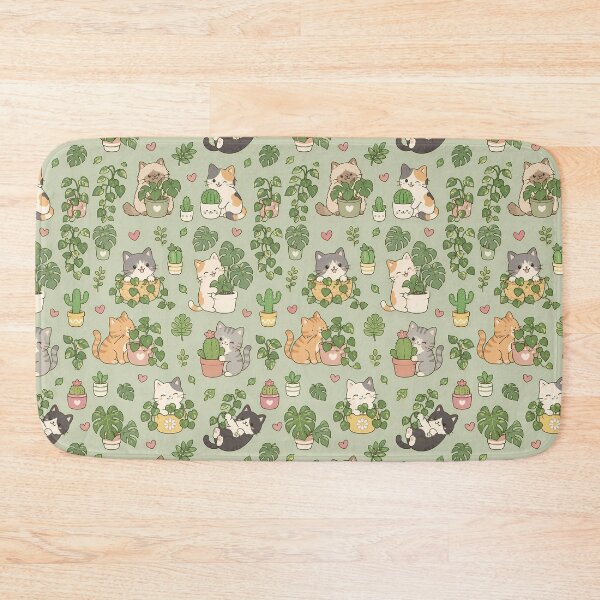 Item preview, Cozy Cat Houseplants Kawaii Pattern designed and sold by Soft Berry Studio.