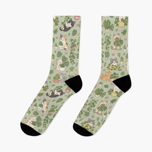 Item preview, Cozy Cat Houseplants Kawaii Pattern designed and sold by Soft Berry Studio.