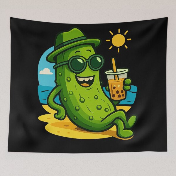 Item preview, Funny Summer Pickle Drinking Boba Tea Cute Beach Vacation Kawaii Pickle Lover Gift designed and sold by Basma Designs | Funny Shirts, Stickers & Mugs.