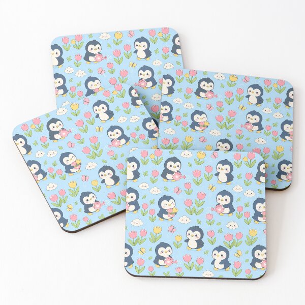 Item preview, Penguin Tulip Garden Kawaii Pattern designed and sold by Soft Berry Studio.