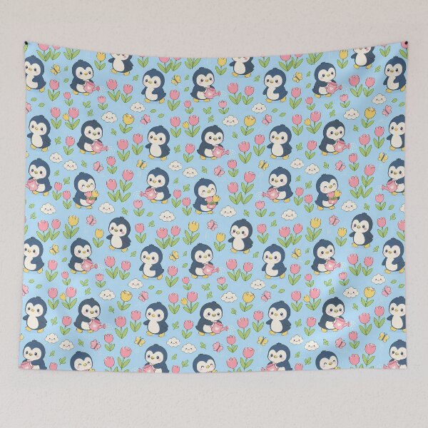 Item preview, Penguin Tulip Garden Kawaii Pattern designed and sold by Soft Berry Studio.