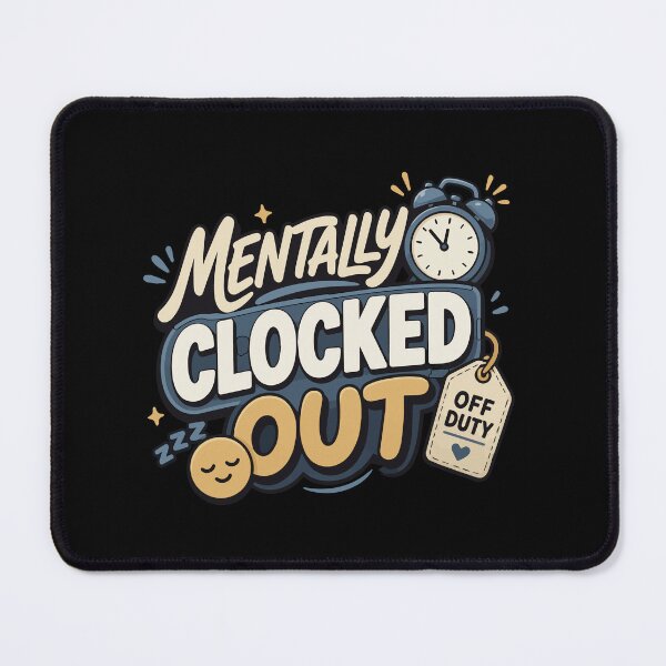 Item preview, Mentally Clocked Out Funny Office Quote with Retro Typography, Off Duty Humor, Sleepy Emoji and Alarm Clock for Burned Out Employees, Coworkers, Teachers and Remote Workers designed and sold by Huddy-clothes.