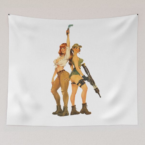 Item preview, Safari Adventure Pin-Up Duo | Vintage Retro Explorer Girls Illustration designed and sold by Cosplayvintage.