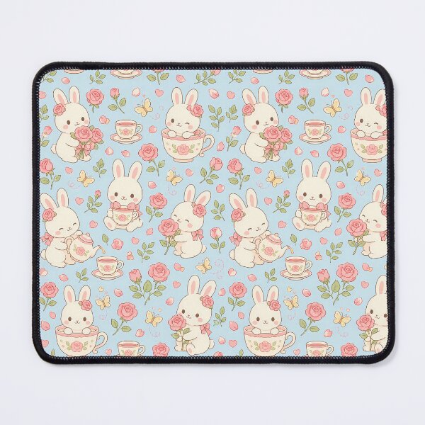 Item preview, Bunny Rose Tea Garden Kawaii Pattern designed and sold by Soft Berry Studio.