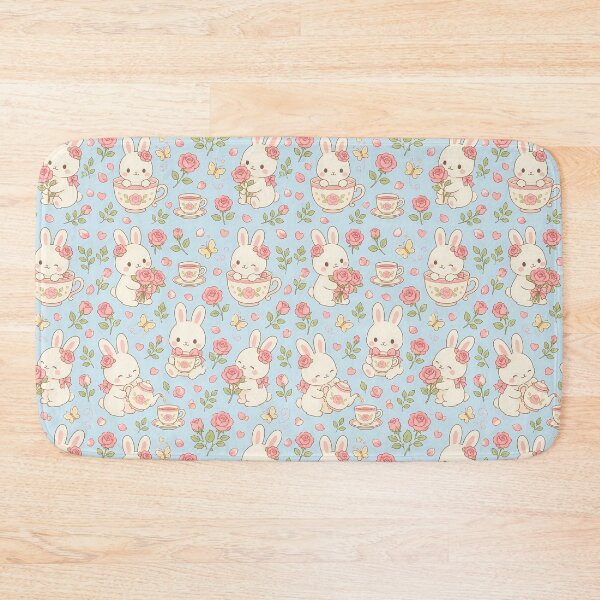 Item preview, Bunny Rose Tea Garden Kawaii Pattern designed and sold by Soft Berry Studio.
