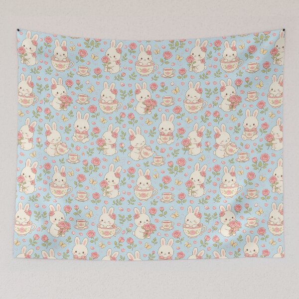 Item preview, Bunny Rose Tea Garden Kawaii Pattern designed and sold by Soft Berry Studio.